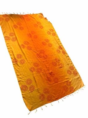 Vintage Silk Scarf Wrap Sun Print Orange Yellow Boho- AS IS- 41”x68” Celestial